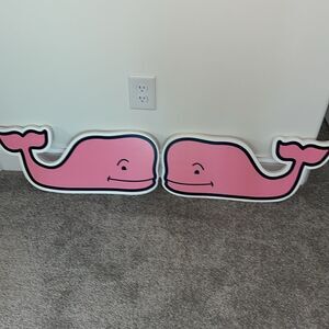 Vineyard Vines wooden Pink Whale display store decorative sign